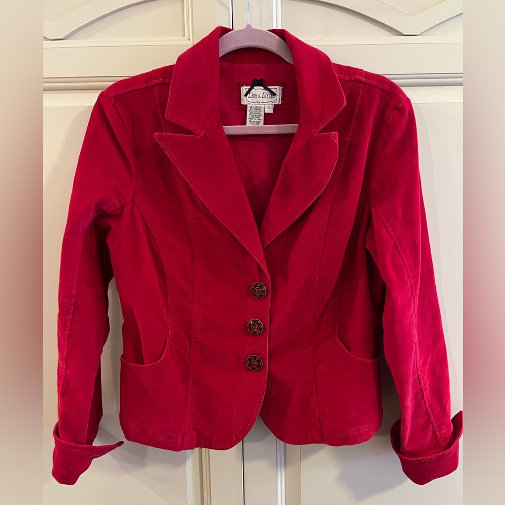 Live a Little red fine whale corduroy jacket